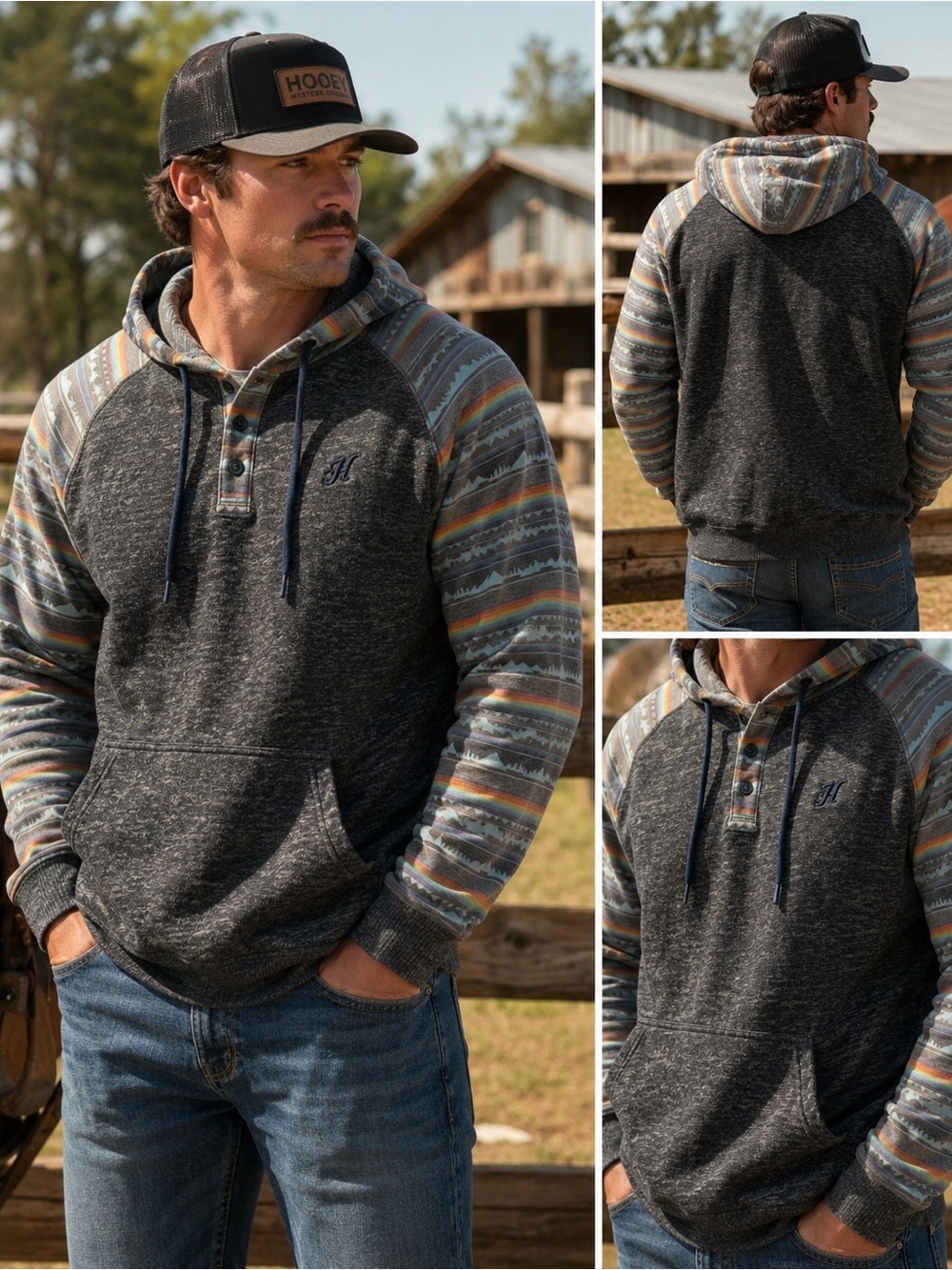 Hooey Aztec Hoodie XXL Western Pullover Southwestern Gray